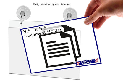 8.5"W x 5.5"H Window Mount Sign Holder Suction Cup with Hooks