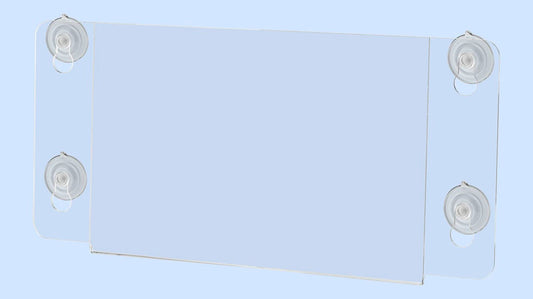 Eight and a half inch wide by five and a half inch high  Double Sided Signage Holder with Suction Cups with blue background