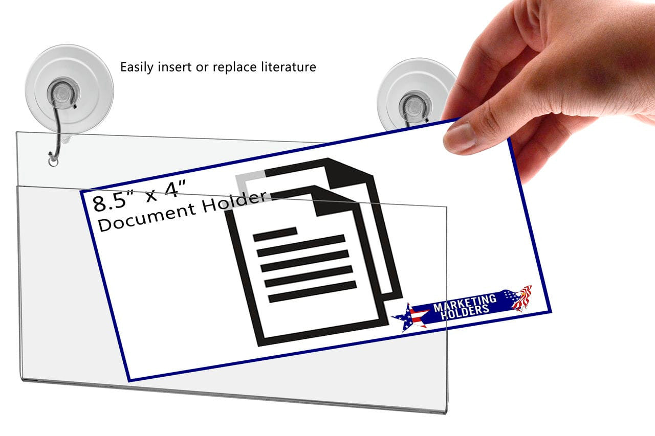 Window Sign Holder 8.75"W x 4"H Display with Suction Cup Hooks