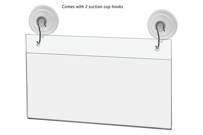 Window Sign Holder 8.75"W x 4"H Display with Suction Cup Hooks