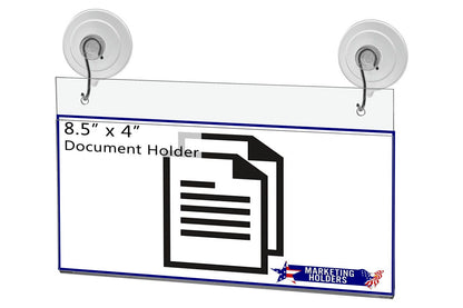 Window Sign Holder 8.75"W x 4"H Display with Suction Cup Hooks