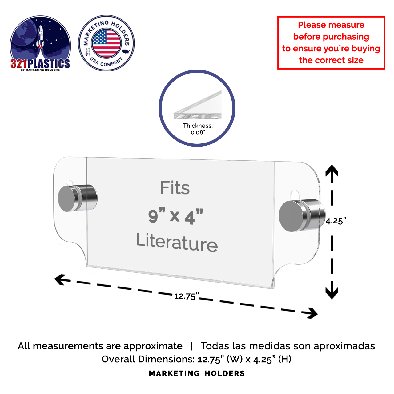 9"W x 4"H Sign Holder with Standoffs Photo Display Wall Frame