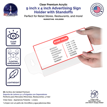 9"W x 4"H Sign Holder with Standoffs Photo Display Wall Frame