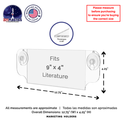 9"W x 4"H Window Sign Holder Double Sided with Suction Cups