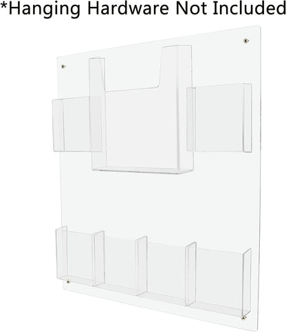 Wall 6 Pocket Brochure Rack for 4"W Trifold Literature with Catalog Holder