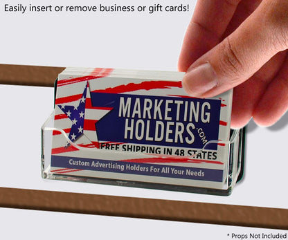 Slatwall Business Card Holder Display Stand Desk Rack Clear on Black with hand take a card