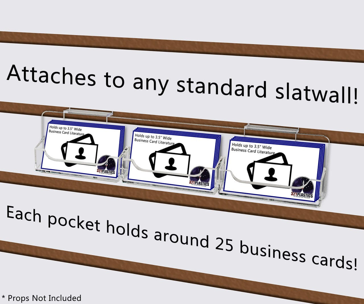 Attaches to any standard slatwall with each pocket business cards