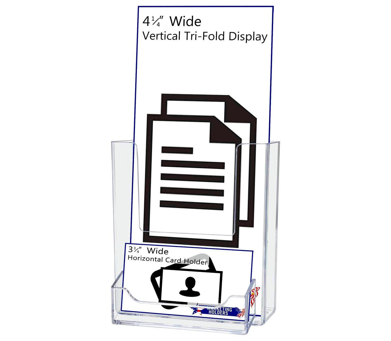 Slatwall 4"W Trifold Brochure Holder with Business Card Slot