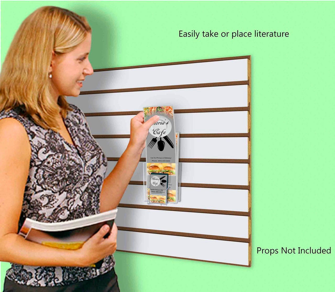 Slatwall 4"W Trifold Brochure Holder with Vertical Card Slot