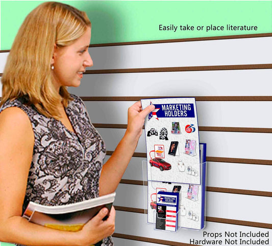Slatwall 6"W Bifold Brochure Holder with Vertical Card Slot