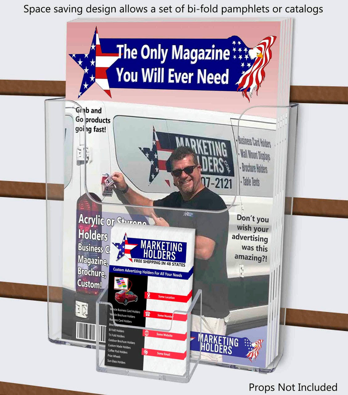 Slatwall 6.5" Advertisement Holder with Vertical Business Card Slot