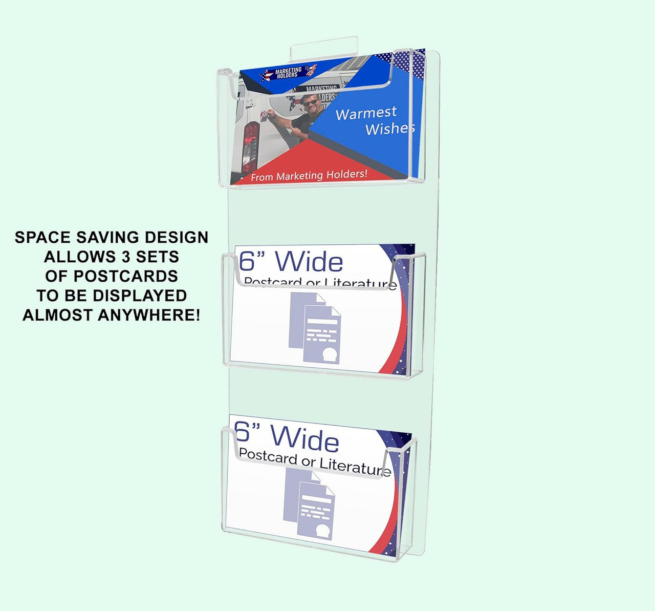 Slatwall 6"W Postcard Holder 3 Pocket Index Time Card Rack