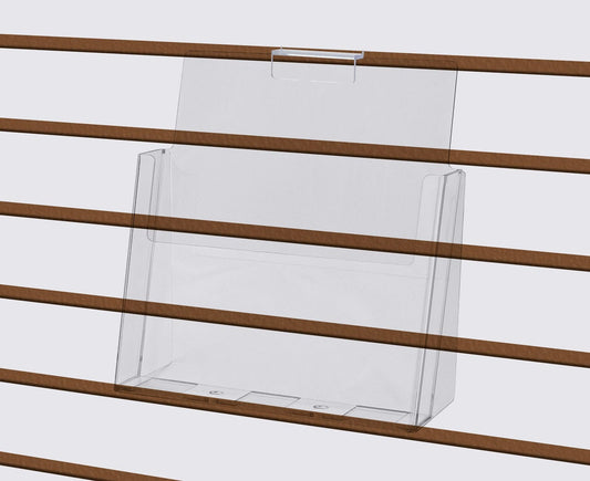 Nine Inches Wide Slatwall Literature Holder on a wall empty