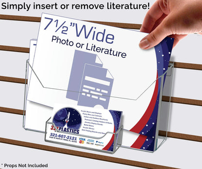 Slatwall 7.5"W Postcard Holder with Attached Business Card Pocket
