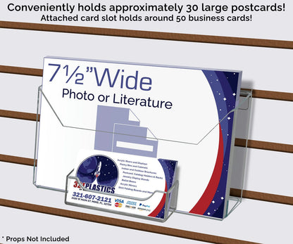 Slatwall 7.5"W Postcard Holder with Attached Business Card Pocket