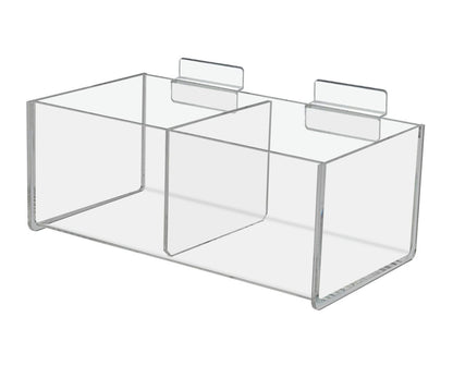 Slatwall 8"W Acrylic 2 Compartment Retail Merchandise Storage Bin