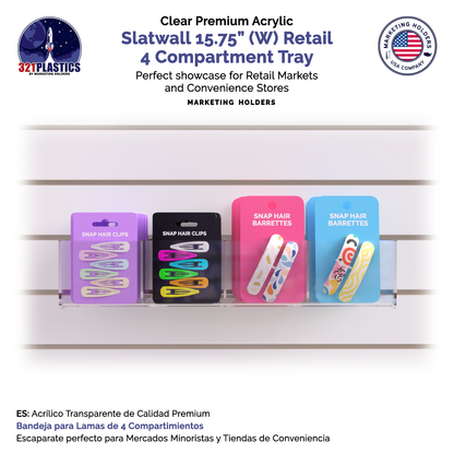 Slatwall 15.75"W Acrylic 4 Compartment Retail Product Storage Bin