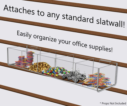 Nineteen and a Half Inches Wide Five Slot Attaches to any standard slat wall easily organizing your office supplies