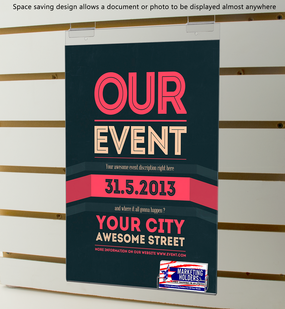 11"W x 17"H Slatwall Large Sign Holder Sleeve with Card Pocket