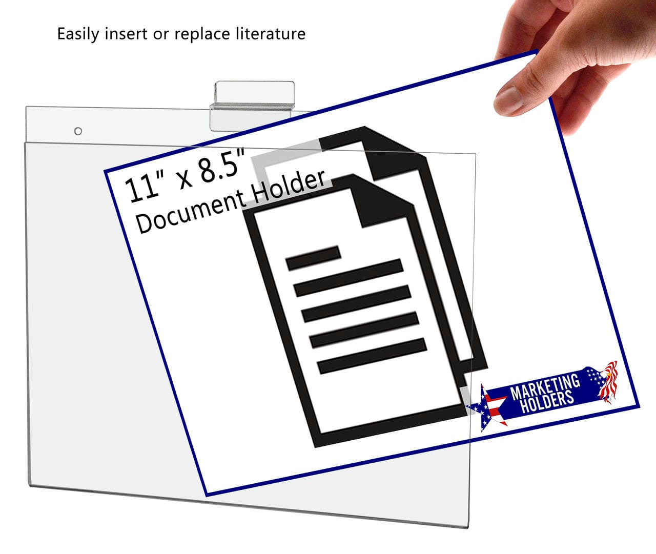 Easily insert or replace literature slat wall display