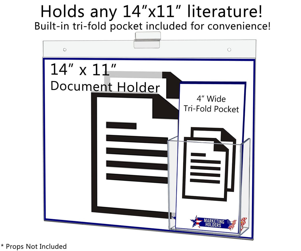 14"W x 11"H Slatwall Promotional Sign Holder with Brochure Slot