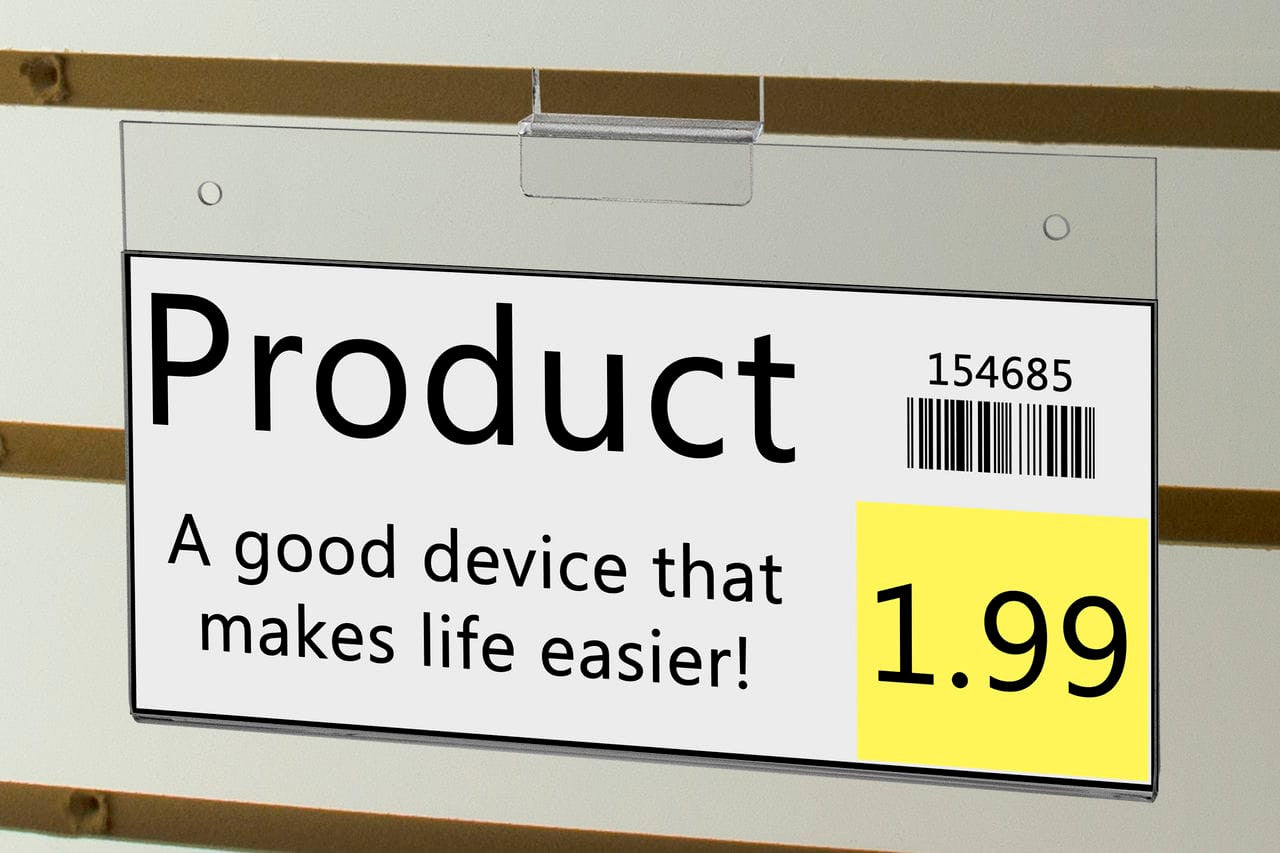 8.75"W x 4"H Slatwall Sign Holder Product UPC Code Display