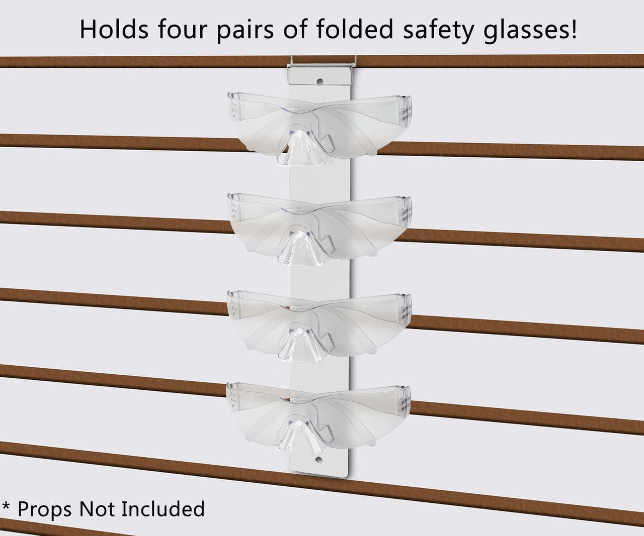 Holds four pairs of folded safety glasses