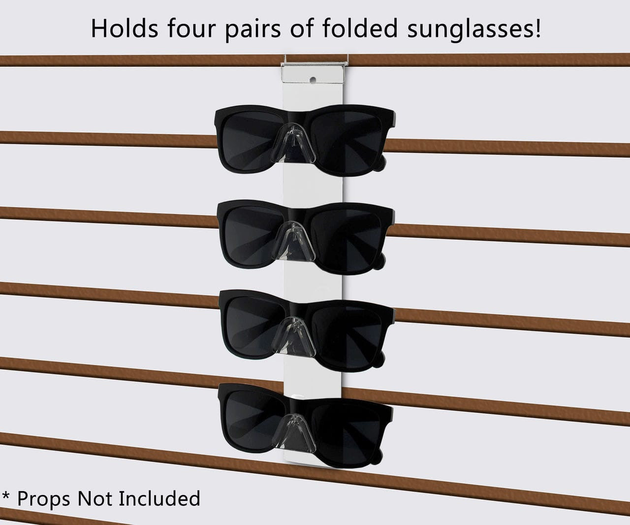 Holds four pairs of folded sunglasses