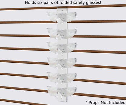 Holds six pairs of folded safety glasses