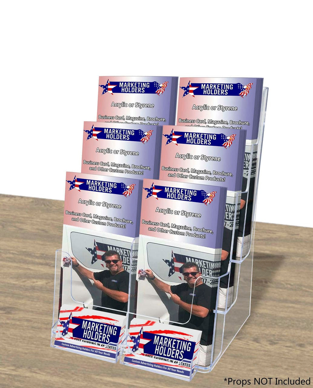 Brochure Holder for Trifolds and Flyers with Business Card Slot