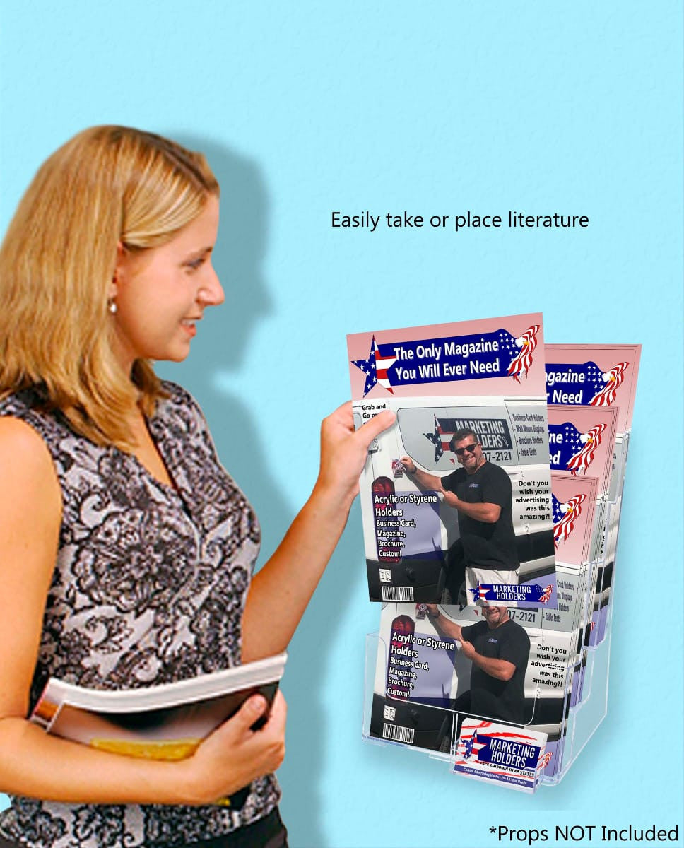 Brochure Holder for Trifolds and Flyers with Business Card Slot