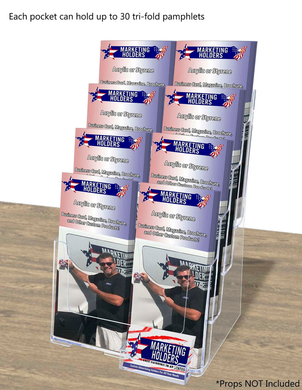 Brochure Holder for Flyers and Trifolds with Business Card Slot