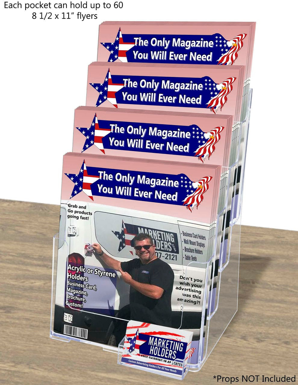 Brochure Holder for Flyers and Trifolds with Business Card Slot