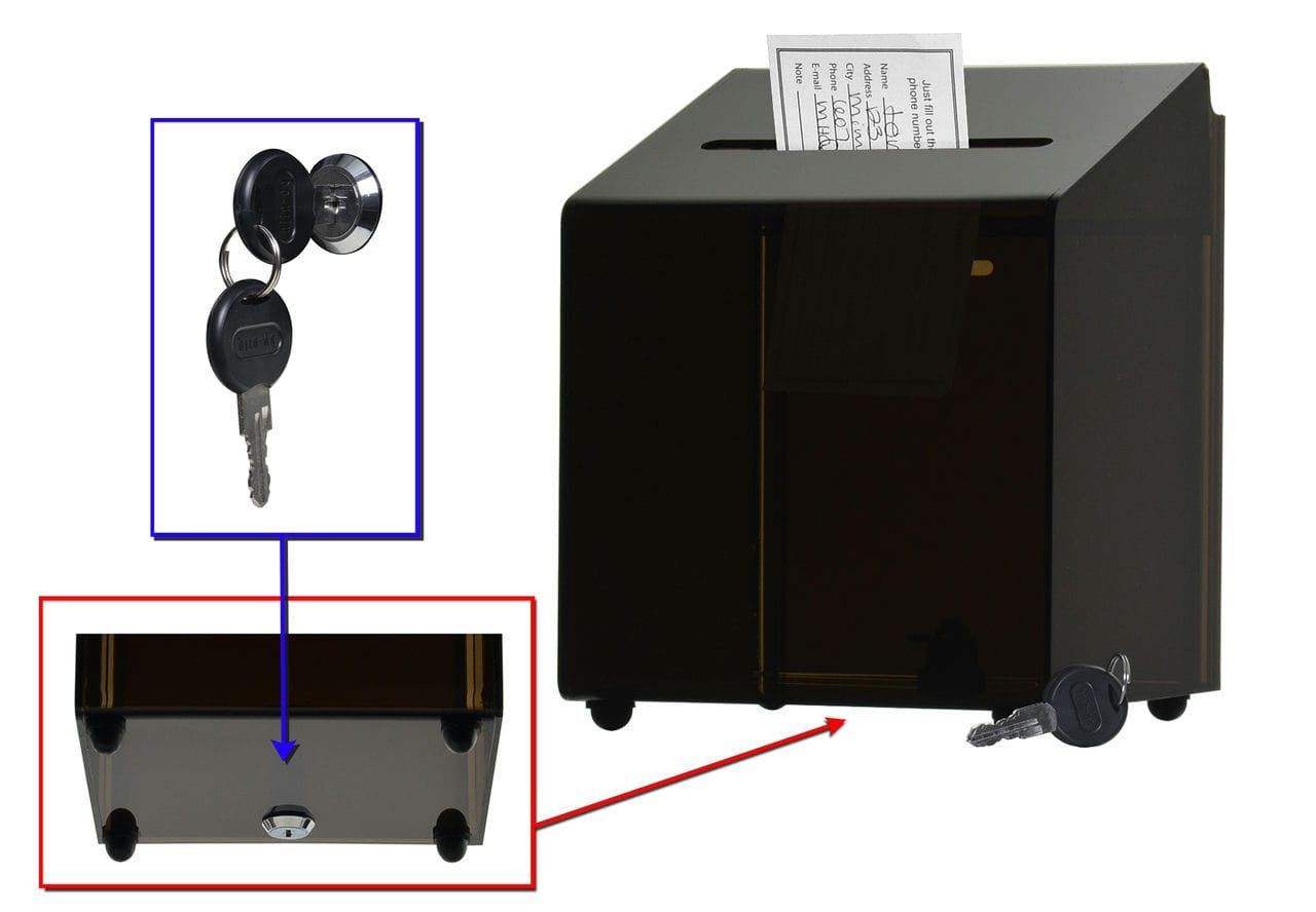6.5"W Locking Fundraiser Ballot Box Smoke Colored Acrylic