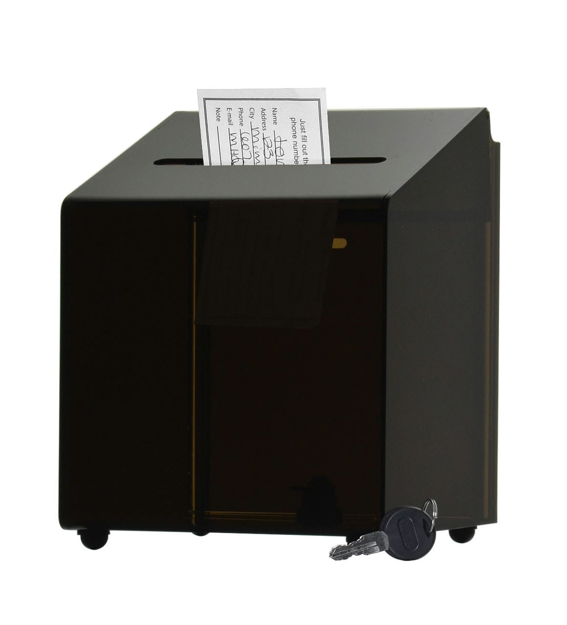 Six and a Half Inches Wide Counter Top Lock on Back Ballot Box Smoke raffle in the slot