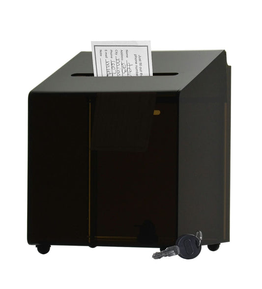 Six and a Half Inches Wide Counter Top Lock on Back Ballot Box Smoke raffle in the slot