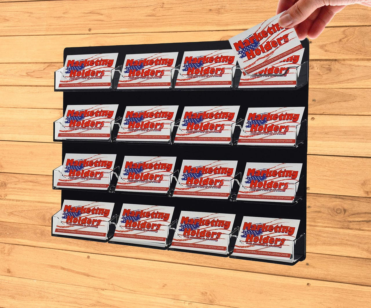 Pockets Wall Business Card Rack Holder Hanging Membership Card  on a wall full of business cards