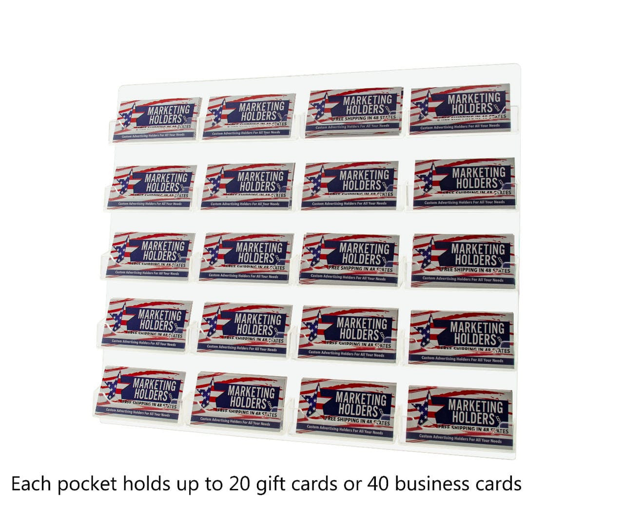 Twenty Pocket Wall Business Card Holder Hanging Rack Membership Cards full of business cards with text