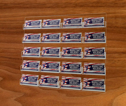 Twenty Pocket Wall Business Card Holder Hanging Rack Membership Cards on a wall with business cards