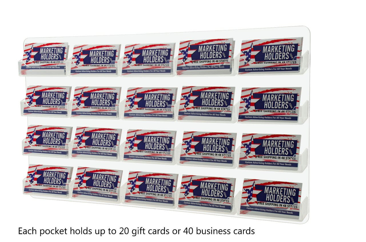Twenty Pocket Wall Hanging Business Card Holder Organization full of business cards and verbiage