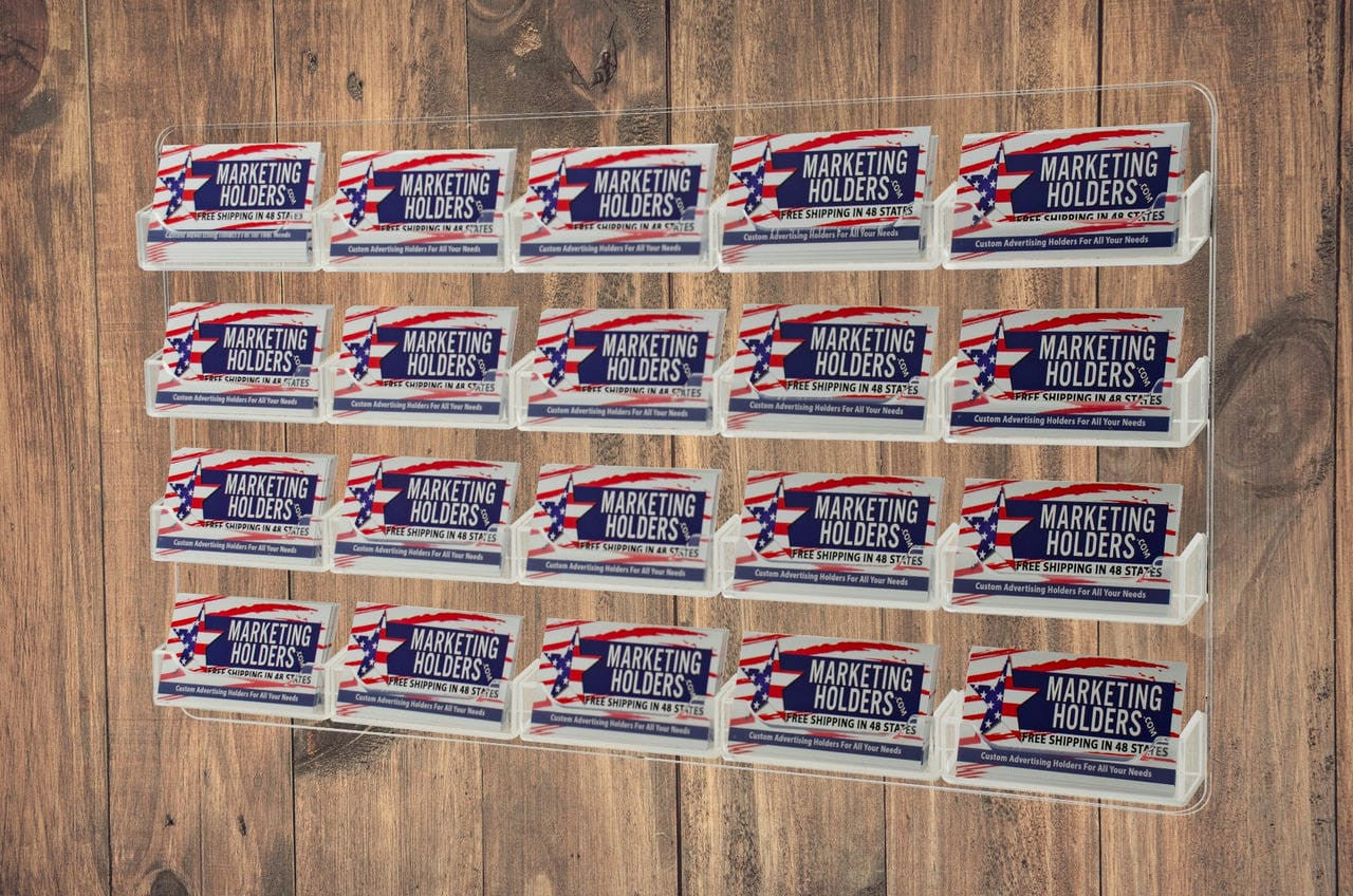 Twenty Pocket Wall Hanging Business Card Holder Organization on a wall with business cards