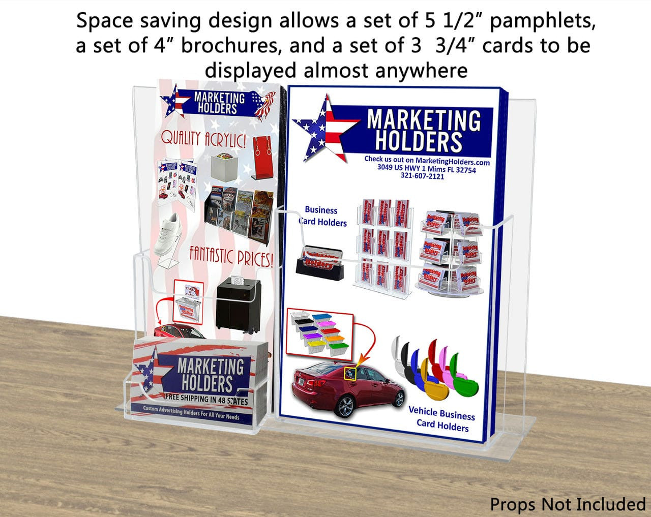 Brochure Holder for Trifolds Bifold and Cards on 11"W Sign Frame