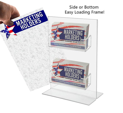 2 Pocket Business Card Holder 5"W x 7"H Sign Insert Display Stand
