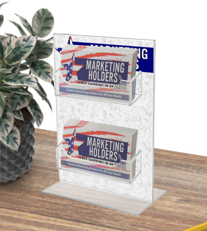 2 Pocket Business Card Holder 5"W x 7"H Sign Insert Display Stand