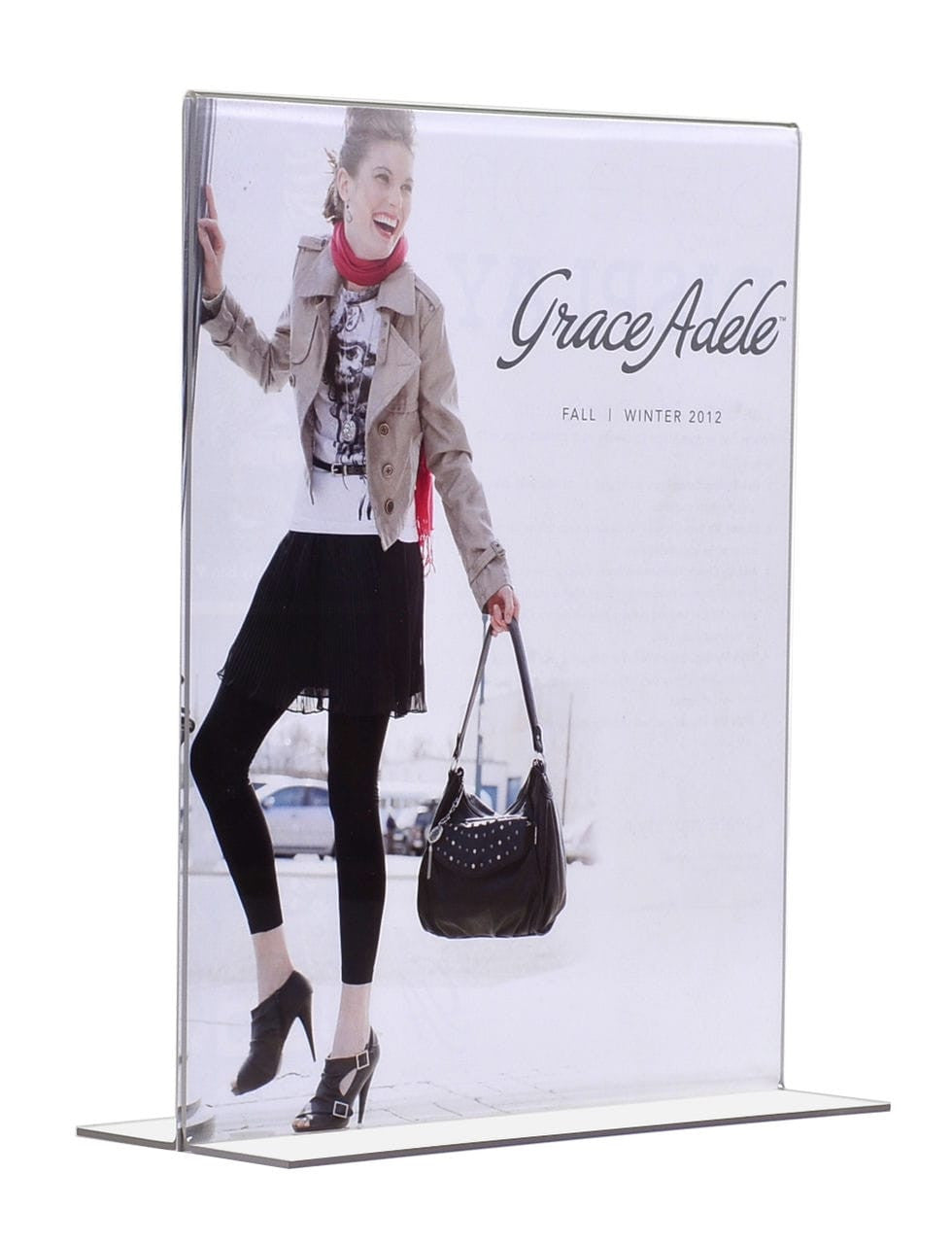 Eight Inch Wide Sign Frame Bottom Loading Double Sided Clear Acrylic Countertop Tabletop Holder with Literature