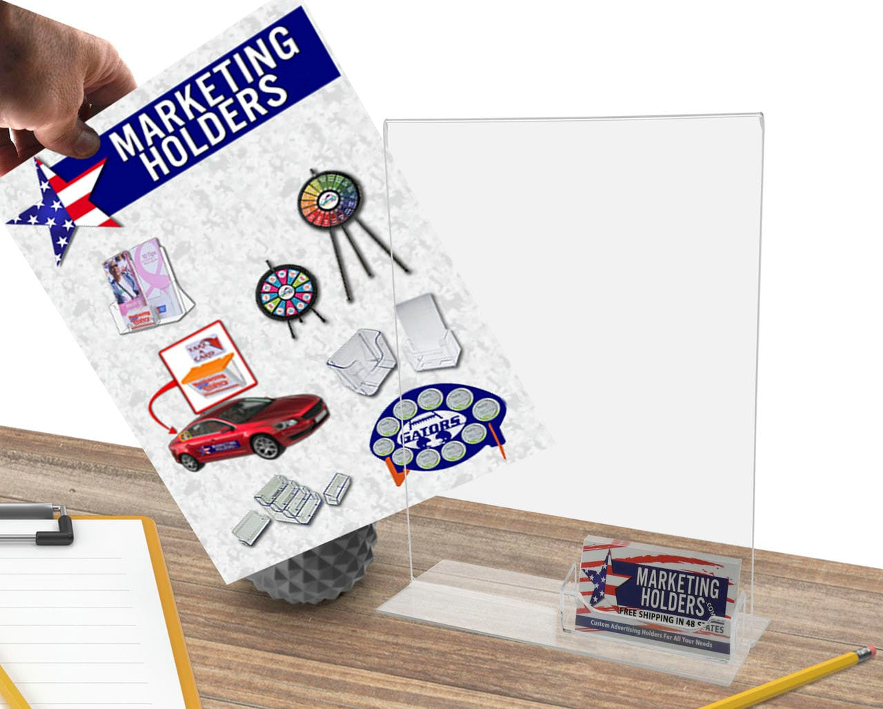 Tabletop Advertising Frame Sign Holder with Business Card Pocket