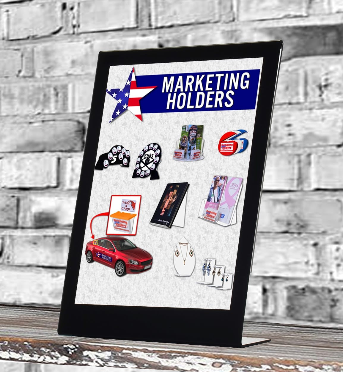 Eleven Inch High Sign Holder with Black Border Ad Display Frame