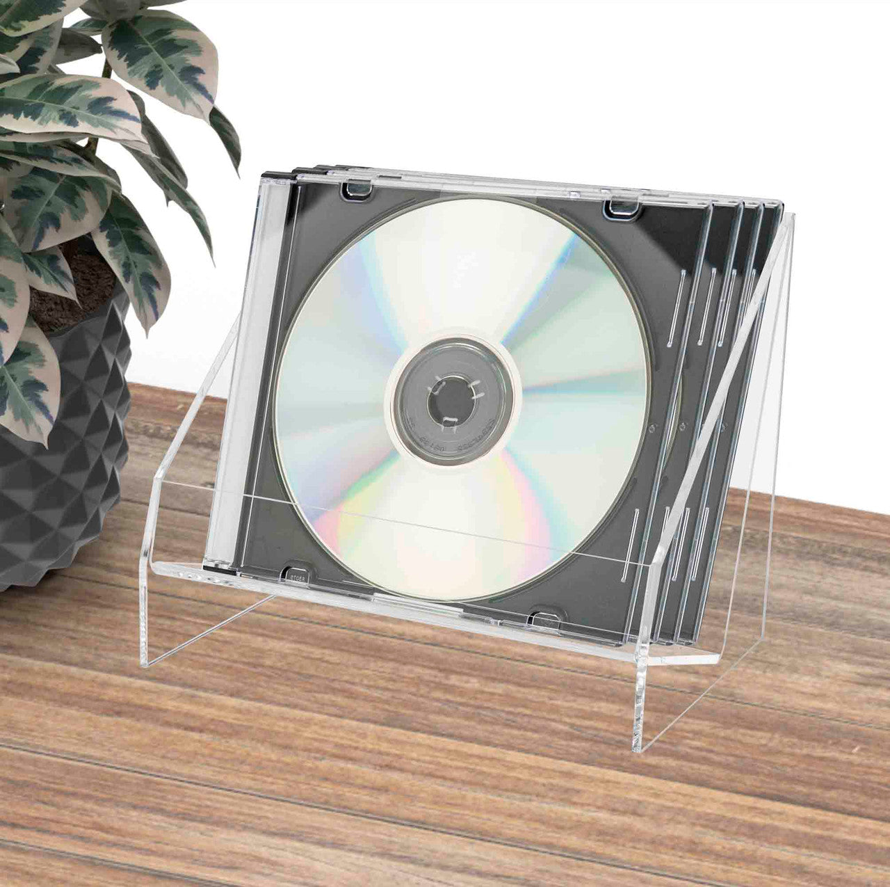 Clear Acrylic CD Holder desk action view