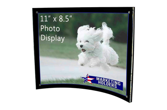 Eleven Inches Wide by Eight and a Half Inches High Sign Holder Curved with Black Back Table Countertop Display with Literature