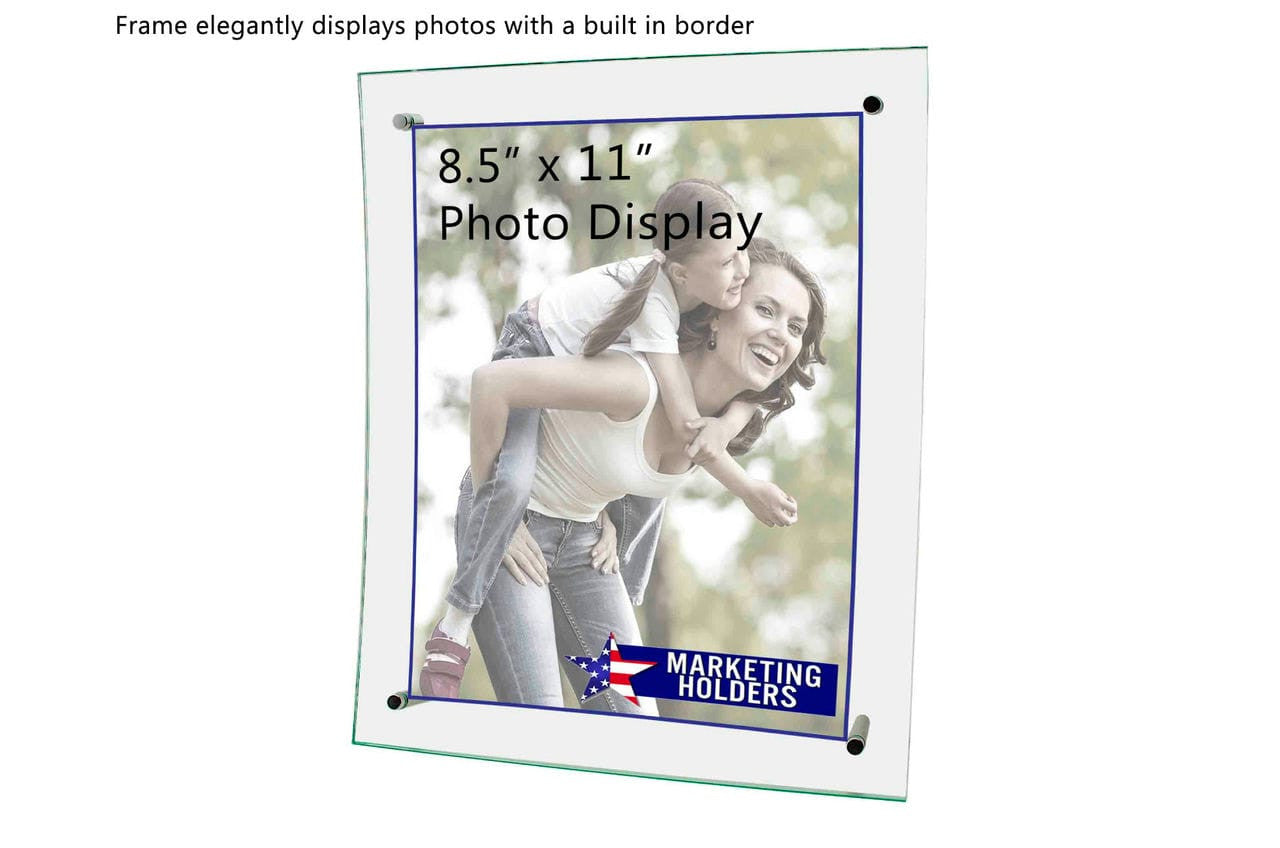 Eight and a half inch wide by Eleven Inch High Curved Green Edged Sign Holder Made for Vertical Frame elegantly displays photos with a built in border